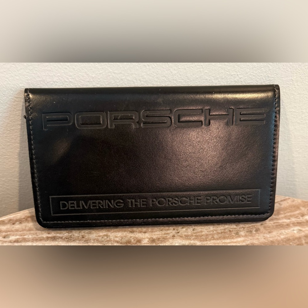 Porsche Black Leather Checkbook Cover Notepad Vintage 80s 90s